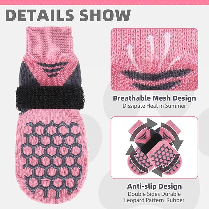 KOOLTAIL Dog Socks for Hot Pavement, Summer Breathable Dog Socks to Prevent Licking Paws, Non Slip Pet Boots & Paw Protectors for Hardwood Floor,Grippy Shoes for Small Medium Large Senior Dogs,Pink M