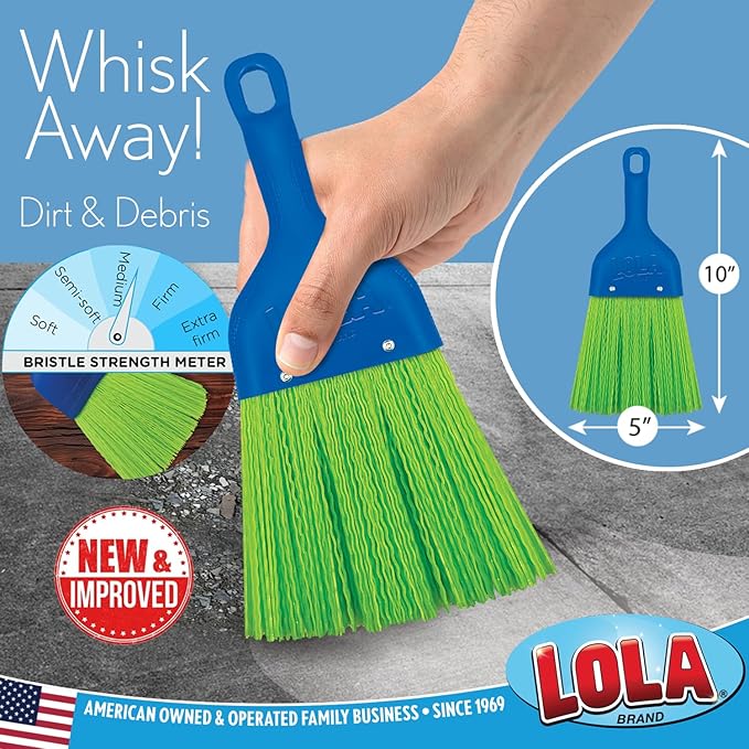 LOLA Whisk Broom, Hand Brush, 72 Pack Durable Bristles, Whisks Away Dirt & Debris, Compact, Hang Hole for Easy Storage, Indoor/Outdoor