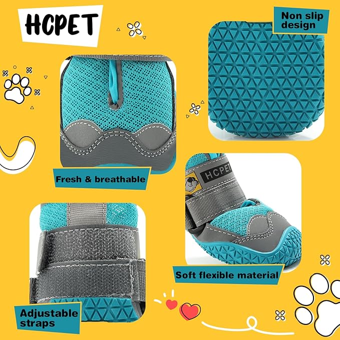 Hcpet Dog Shoes for Large Dogs, Breathable Dog Booties for Small Medium Dogs, Anti-Slip Dog Boots & Paw Protectors for Hot Pavement Winter Snow Hiking with Reflective Straps Blue Size 5