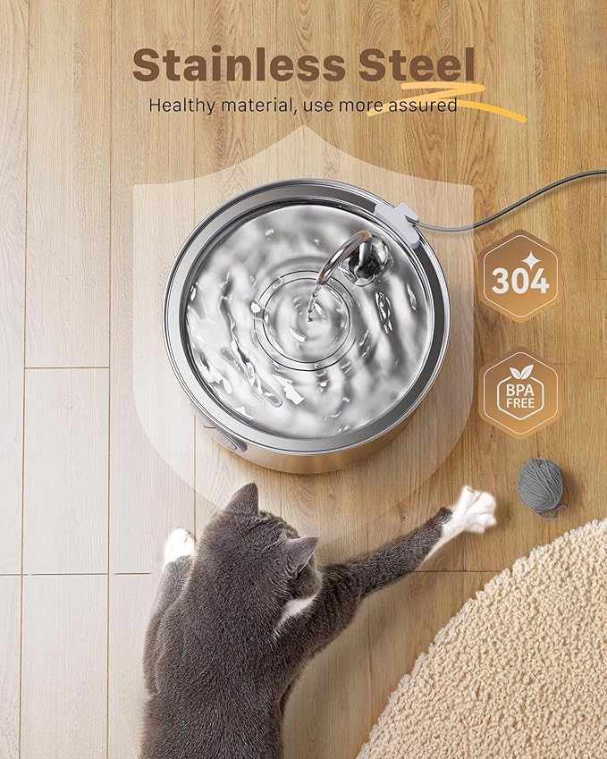 Cat Water Fountain Stainless Steel: Cat Fountain for Drinking - 108oz/3.2L Pet Water Fountain for Cats Indoor - Quiet Water Fountain for Cats - Faucet Pet Fountain - for Small and Medium-Sized Pets