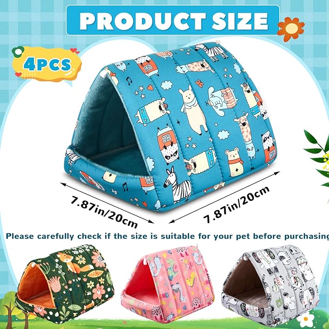 4 Pcs Guinea Pig Hideout, Guinea Pig Bed Tunnel, Rabbit Washable Small House Cage Accessories for Bunny Hedgehog Mouse Chinchillas Hamsters Ferrets Bearded Dragons Rats (Wonder Tale,7.9 in)