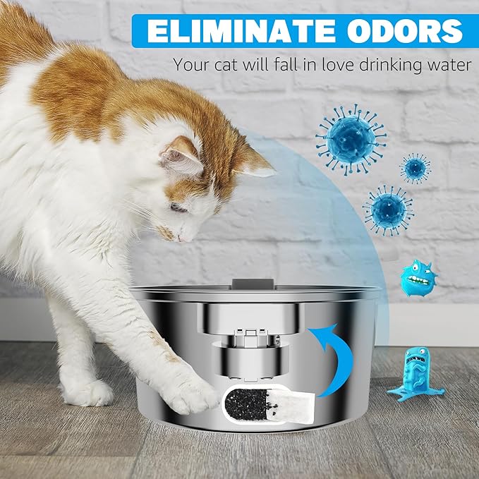 Cat Water Fountain Filter, 24 Pack Cat Fountain Filters, Cat Fountain Replacement Filter for 67oz/2L&108oz/3.2L Stainless Steel Pet Water Fountain (24 Filters & 24 Sponges)