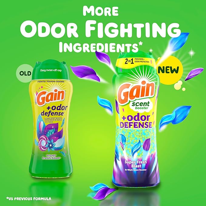 Gain Odor Defense In-wash Scent Booster, Super Fresh Blast scent, 21.1 OZ, 2 in 1 Freshness plus Odor Protection, laundry scent beads