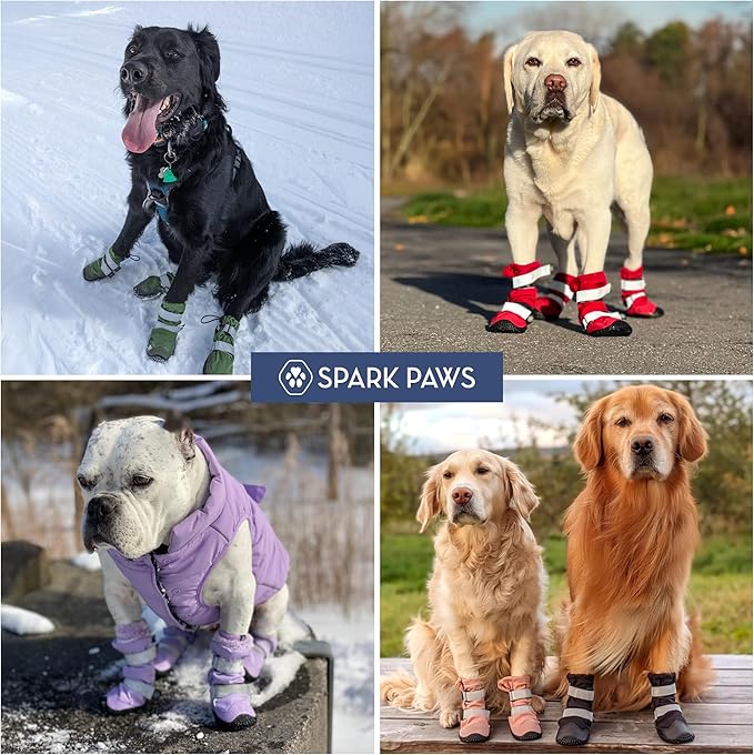 Spark Paws Dog Shoes, Waterproof Dog Boots for Medium to Large Dogs, Non Slip, Breathable Dog Booties and Paw Protectors - 4PCS Doggie Hiking Boots with Reflective Straps - Black - Size 2