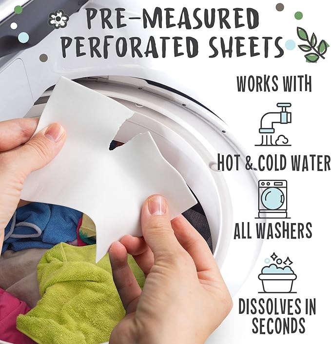 Eco Laundry Detergent Sheets - 80 Loads Laundry Sheets Detergent - 40 No Plastic Jug Washer Soap Sheet - No Mess & Space-Saving Travel Friendly Laundry Detergent
