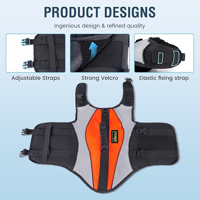 Dog Life Vest for Swimming and Boating - Adjustable Reflective Flotation Jacket, High Buoyancy Life Jacket for Dogs with Rescue Handle, Small Dog Safety Gear for Pool, Beach(S, Orange)
