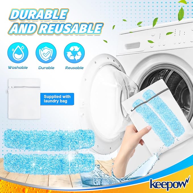 KEEPOW 14" Microfiber Window Scrubber Refill Replacement Compatible with MR.SIGA, Compatible with Ettore Professional Window Cleaning, Reusable & Washable Window Squeegee for Home (2 Pack)