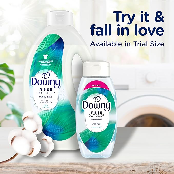 Downy Rinse Laundry Odor Remover, Cool Cotton Scent, 62 fl oz, Fabric Softener and Laundry Odor Removal Rinse, Fights Odors at the source, HE Compatible
