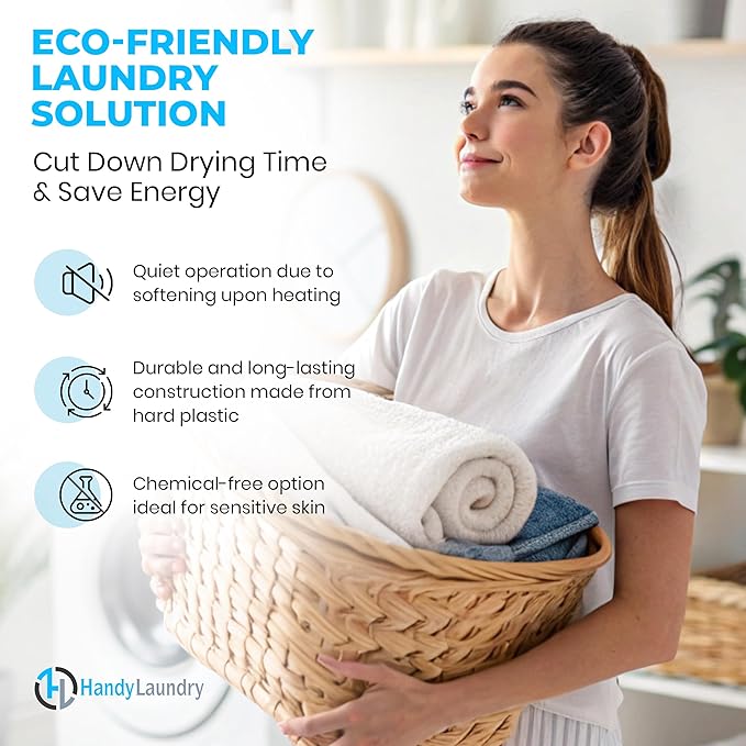 Handy Laundry Reusable Laundry Dryer Balls - A Natural Alternative to Fabric Softener, Reduce Drying Time and Save on Energy, Soft Fluffy Clothes, Fewer Wrinkles, Less Static Cling (Pack of 6)