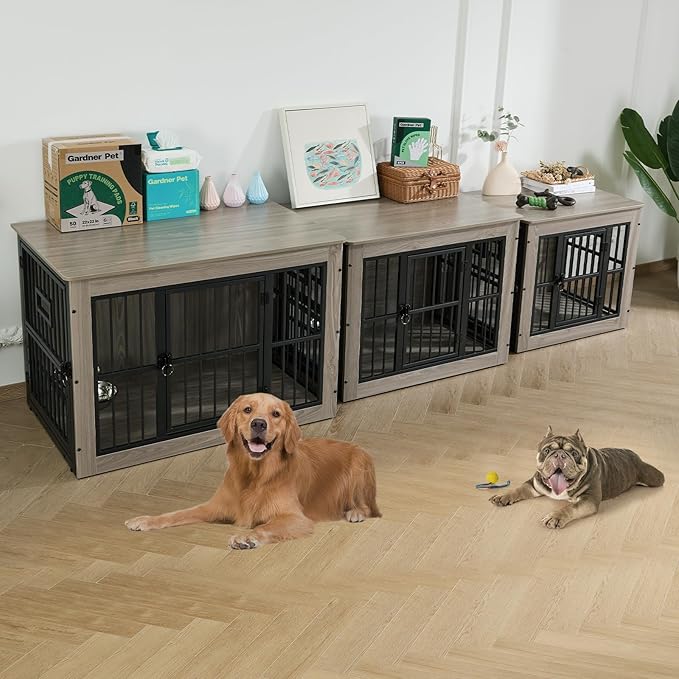 Gardner Pet Dog Crate Furniture for Small Dog, 27.2 Inches Dog Kennel Indoor, Wooden Dog Cage End Table, Heavy Duty Dog Crates, Rustic Grey