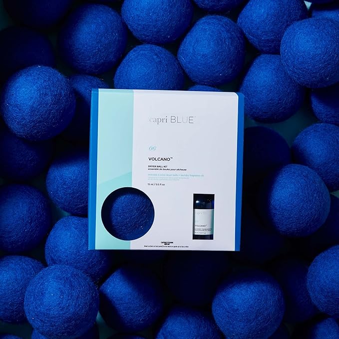 Capri Blue Volcano Dryer Ball Kit – Includes 3 100% Wool Dryer Balls +1 Volcano Laundry Fragrance Oil – Reusable Dryer Balls Eliminate Wrinkles, Static & Lint – Cruelty Free & Non-Toxic Laundry Balls