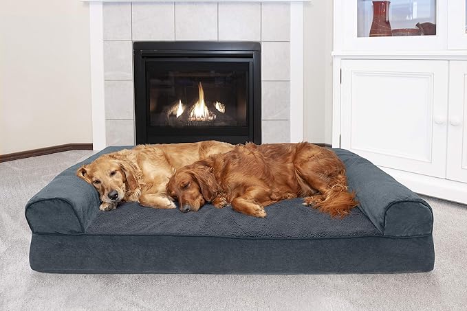 Furhaven Orthopedic Dog Bed for Large Dogs w/ Removable Bolsters & Washable Cover, For Dogs Up to 125 lbs - Sherpa & Chenille Sofa - Orion Blue, Jumbo Plus/XXL