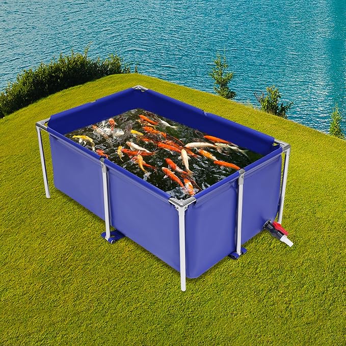 Canvas Fish Pond Foldable Above Ground Fish Aquarium Ornamental Swimming Pool Water Storage Tank Fish Water Tank with Drain Valve Koi Goldfish Tank Breeding Indoor Outdoors