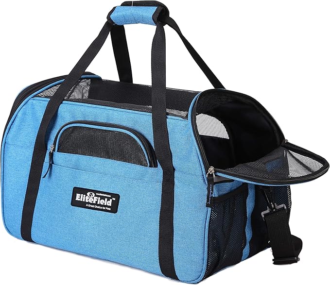 EliteField Soft Pet Carrier (3 Year Warranty, Airline Approved) Soft Sided Dog Puppy Cat Carrier Travel Bag (X-Large: 21" L x 12" W x 13" H, Sapphire Blue)