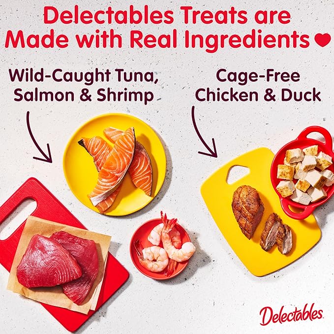 Delectables Lickable Spoon™ Handheld Wet Cat Treats Made with Real Chicken & Salmon, Creamy Puree, Mess Free, Quick & Easy, Grain-Free, No Added Fillers, No Added Preservatives, Variety Pack, 20ct