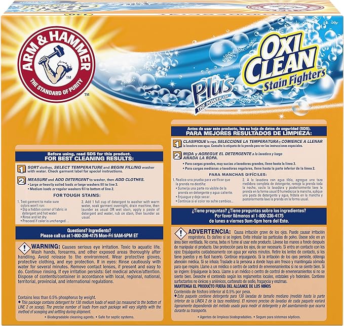 Arm & Hammer 33200-00108 Powder Laundry Detergent, OxiClean, Fresh Scent, 9.92 lb. (Pack of 3)